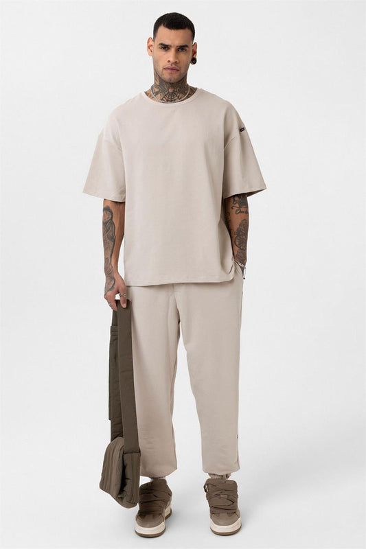 Basic Oversized Sweatsuit Set with Elastic Cuffs 30-123