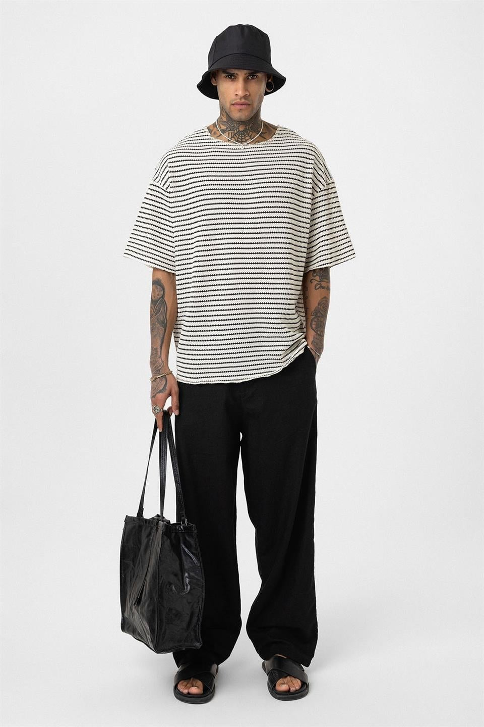 Striped Oversized Knit T-Shirt 30-773