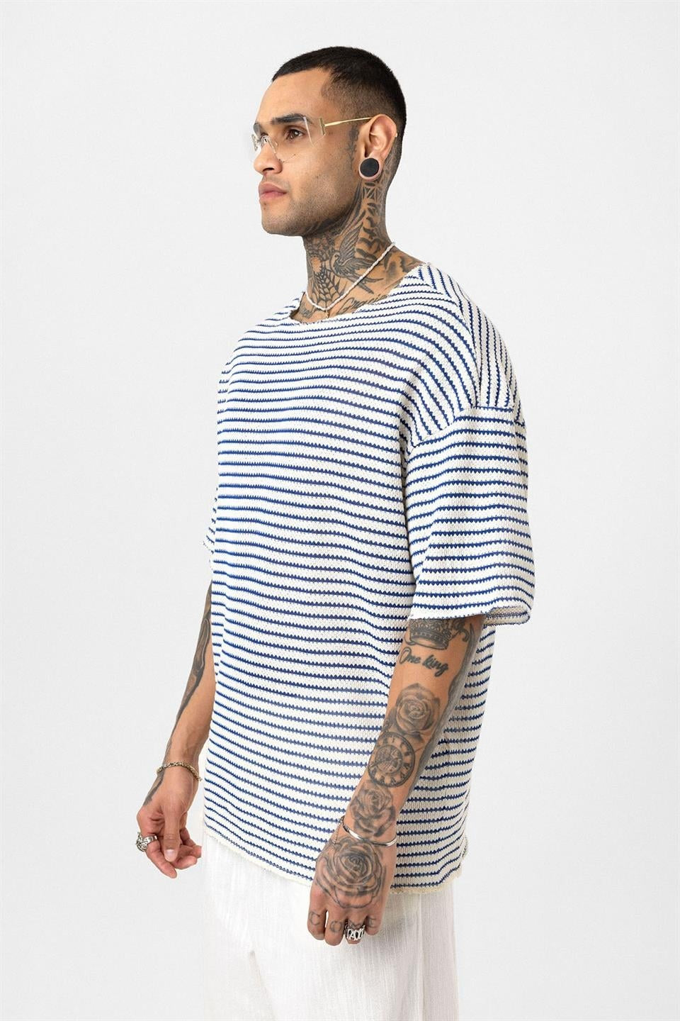 Striped Oversized Knit T-Shirt 30-773