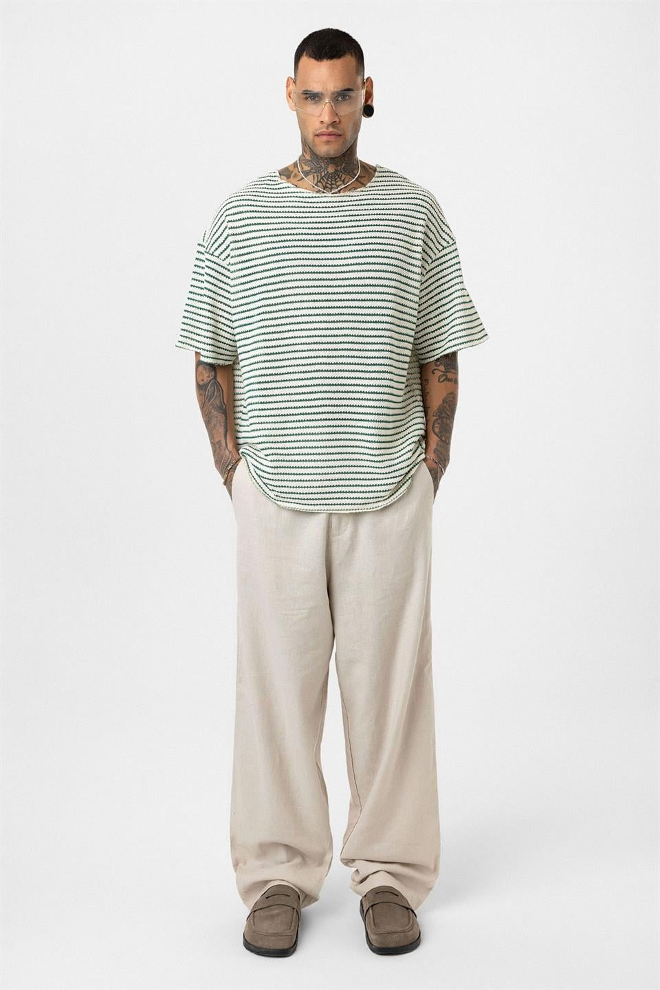 Striped Oversized Knit T-Shirt 30-773