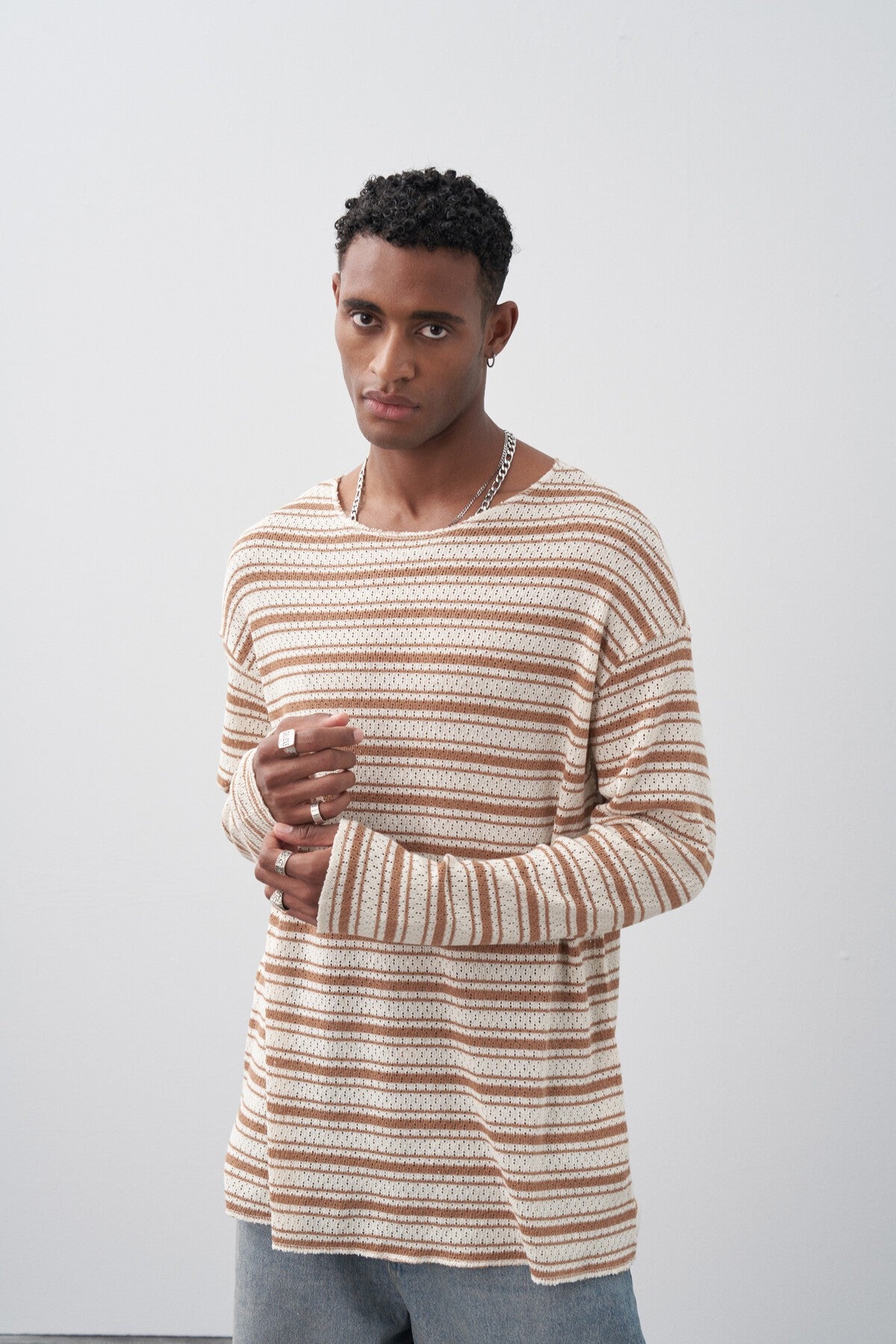 Oversized Striped Knit T-Shirt