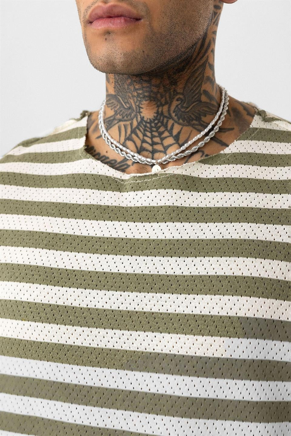 Striped Oversized Knit T-Shirt, Khaki