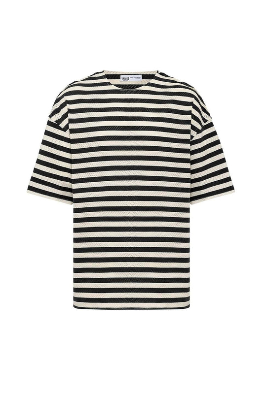 Striped Oversized Knit T-Shirt, Black
