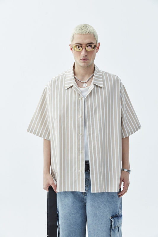 Striped Oversized Short-Sleeve Shirt
