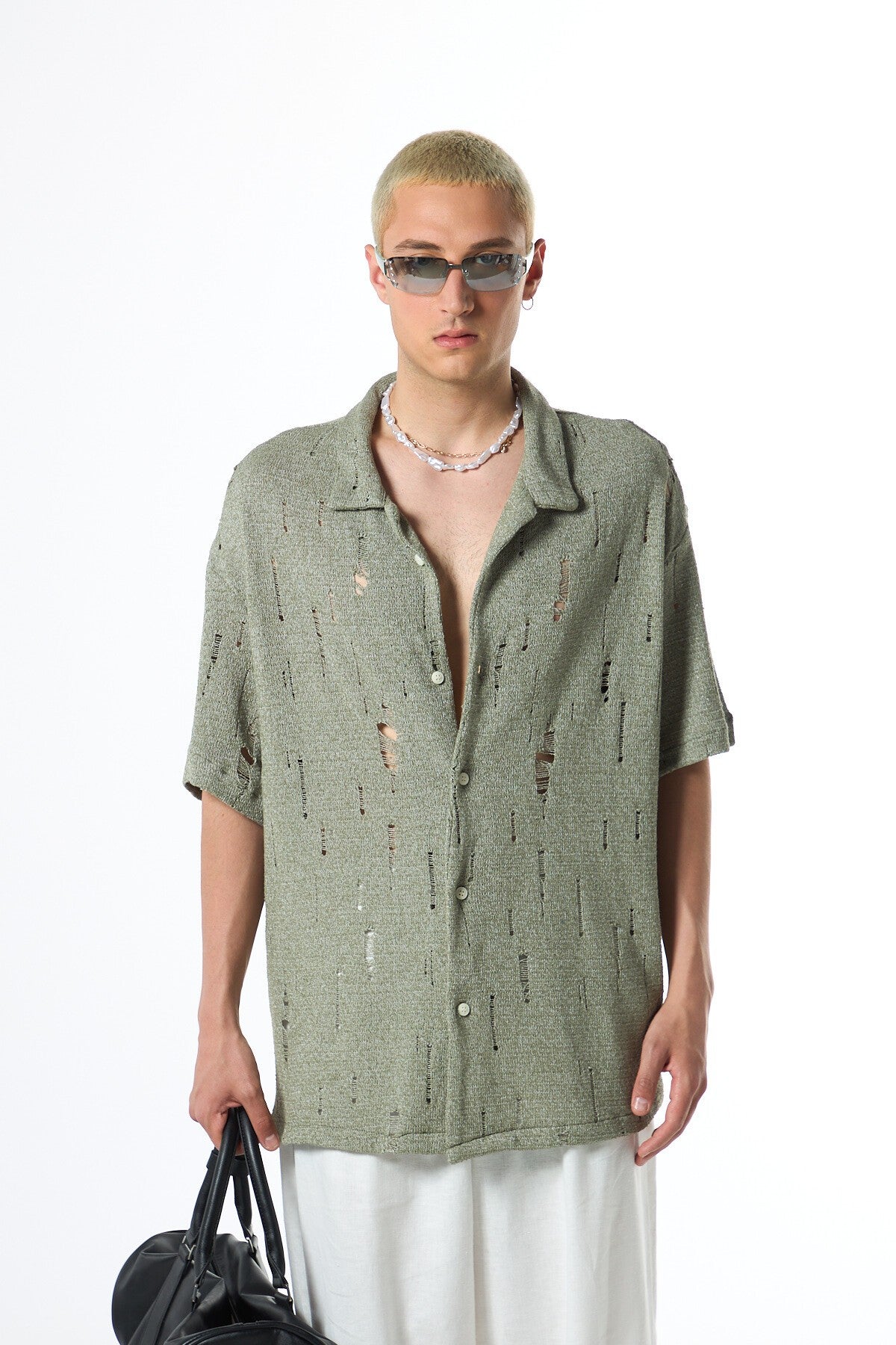 Oversized Knitted Shirt with Holes
