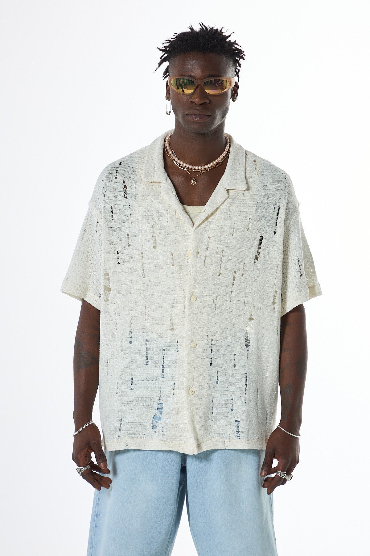 Oversized Knitted Shirt with Holes