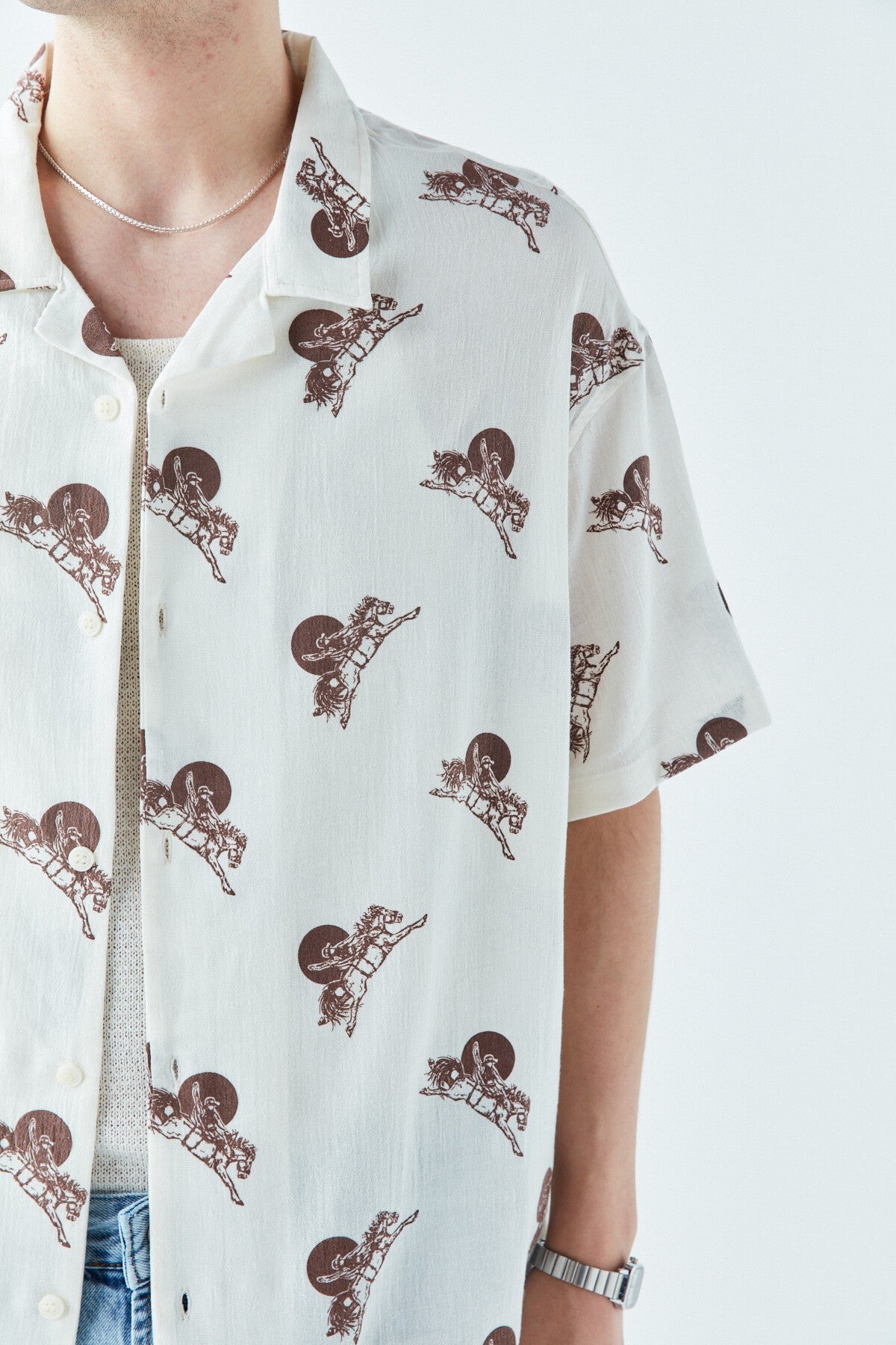 Patterned Short-Sleeve Oversized Shirt