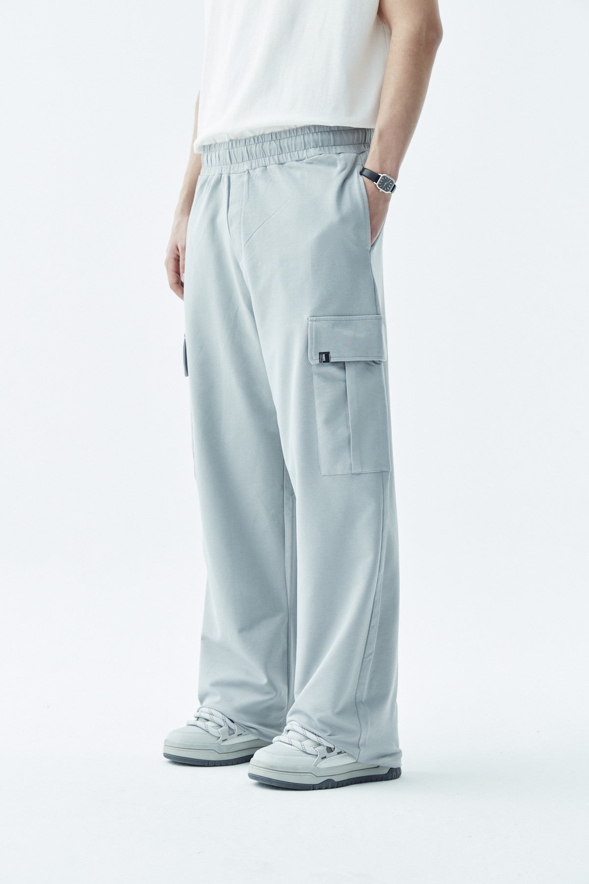 Waistband-Elastic Cargo Baggy Pants