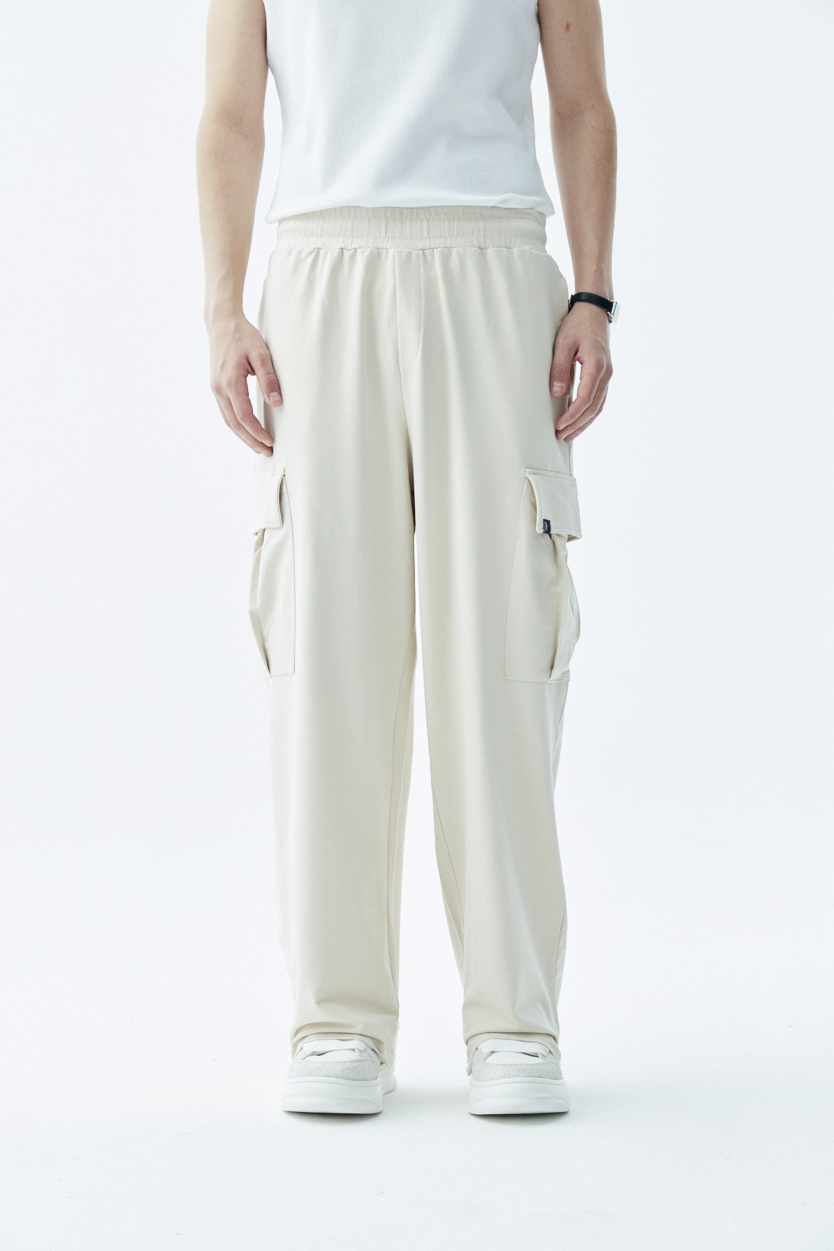 Waistband-Elastic Cargo Baggy Pants