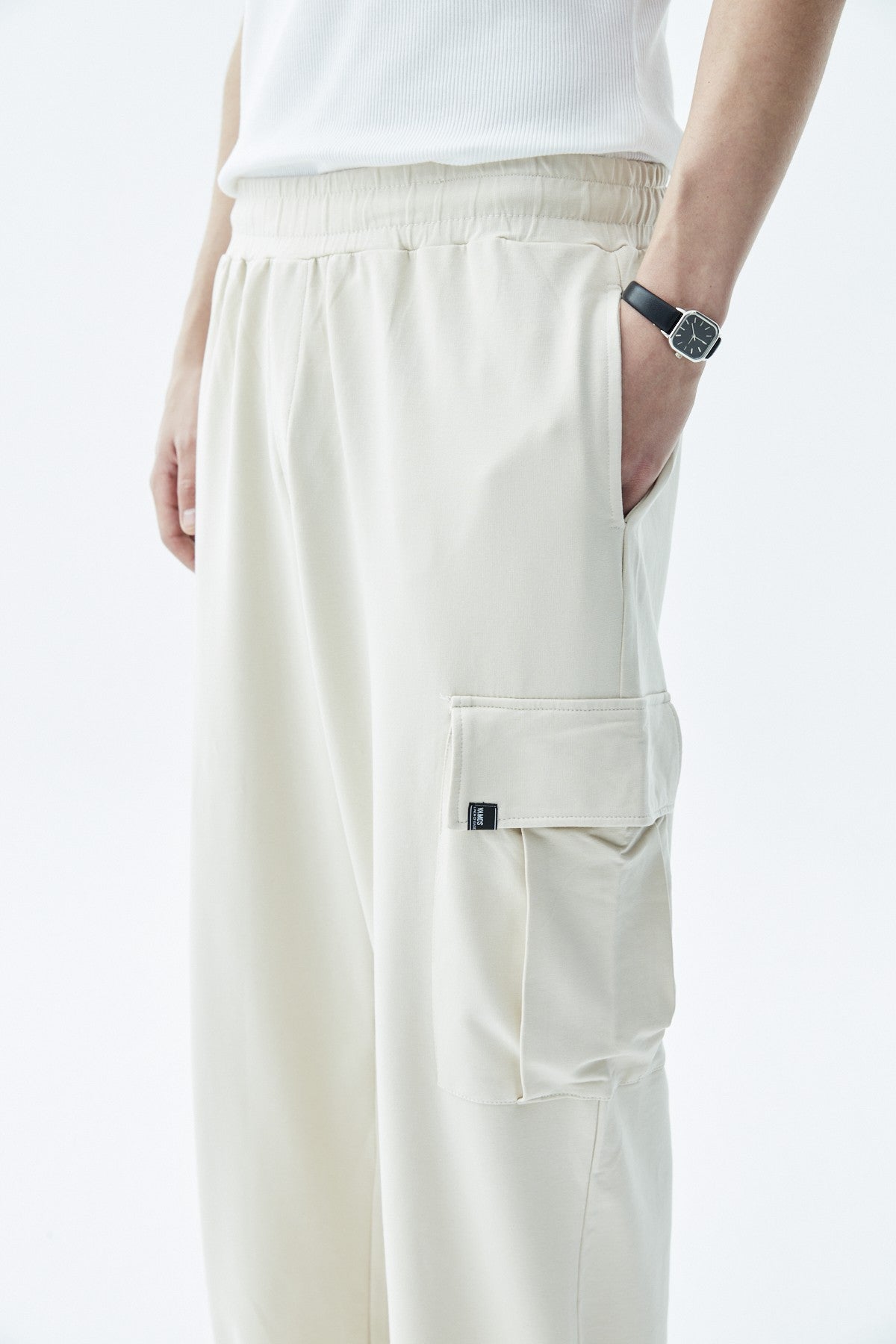 Waistband-Elastic Cargo Baggy Pants
