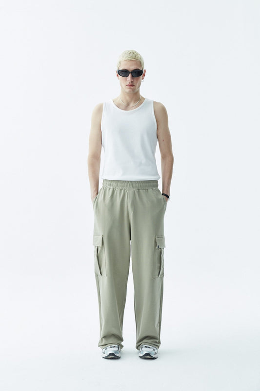 Waistband-Elastic Cargo Baggy Pants