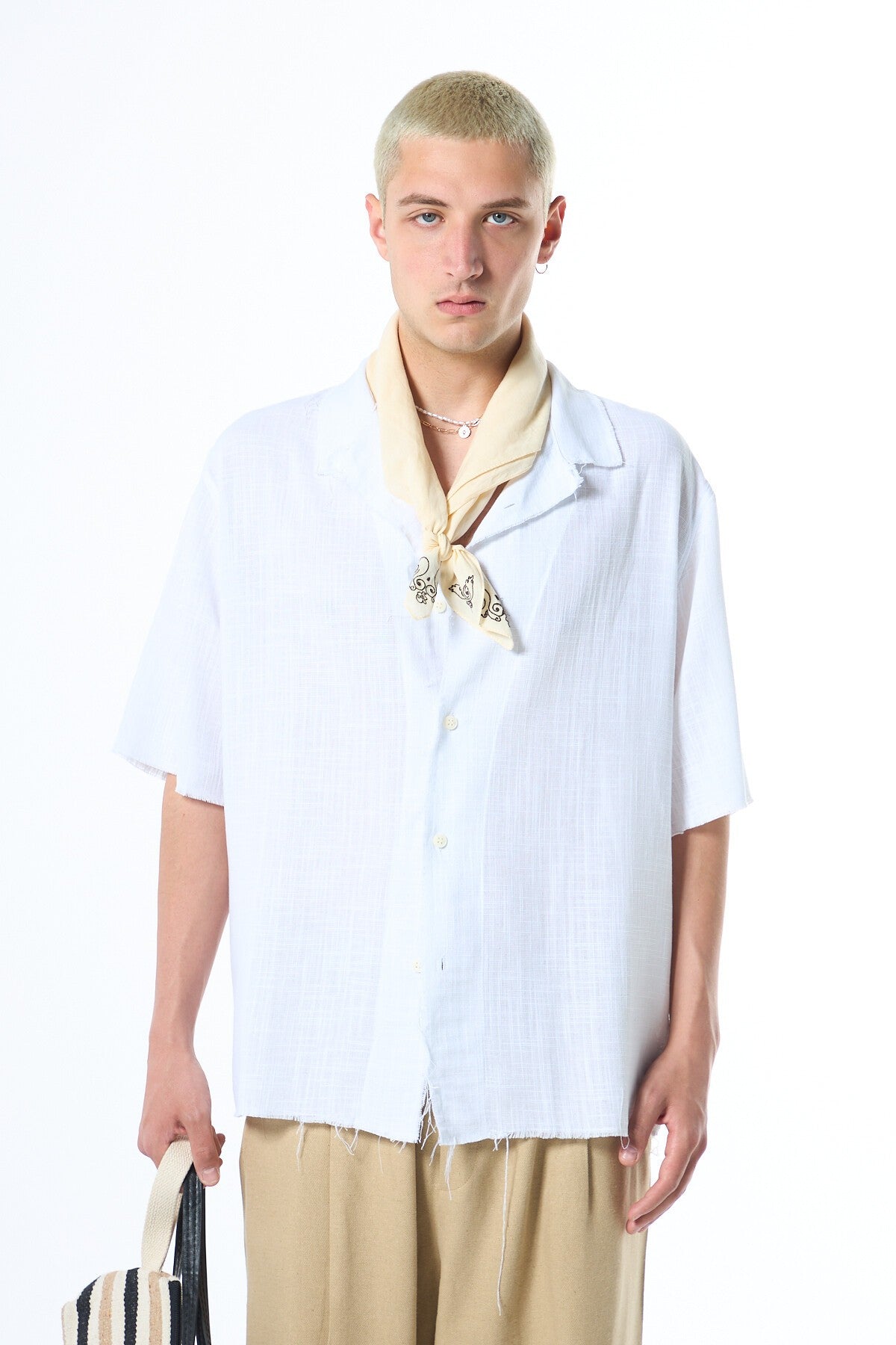 Seamless, Short-Sleeved, Pocketless, Oversized Linen Shirt