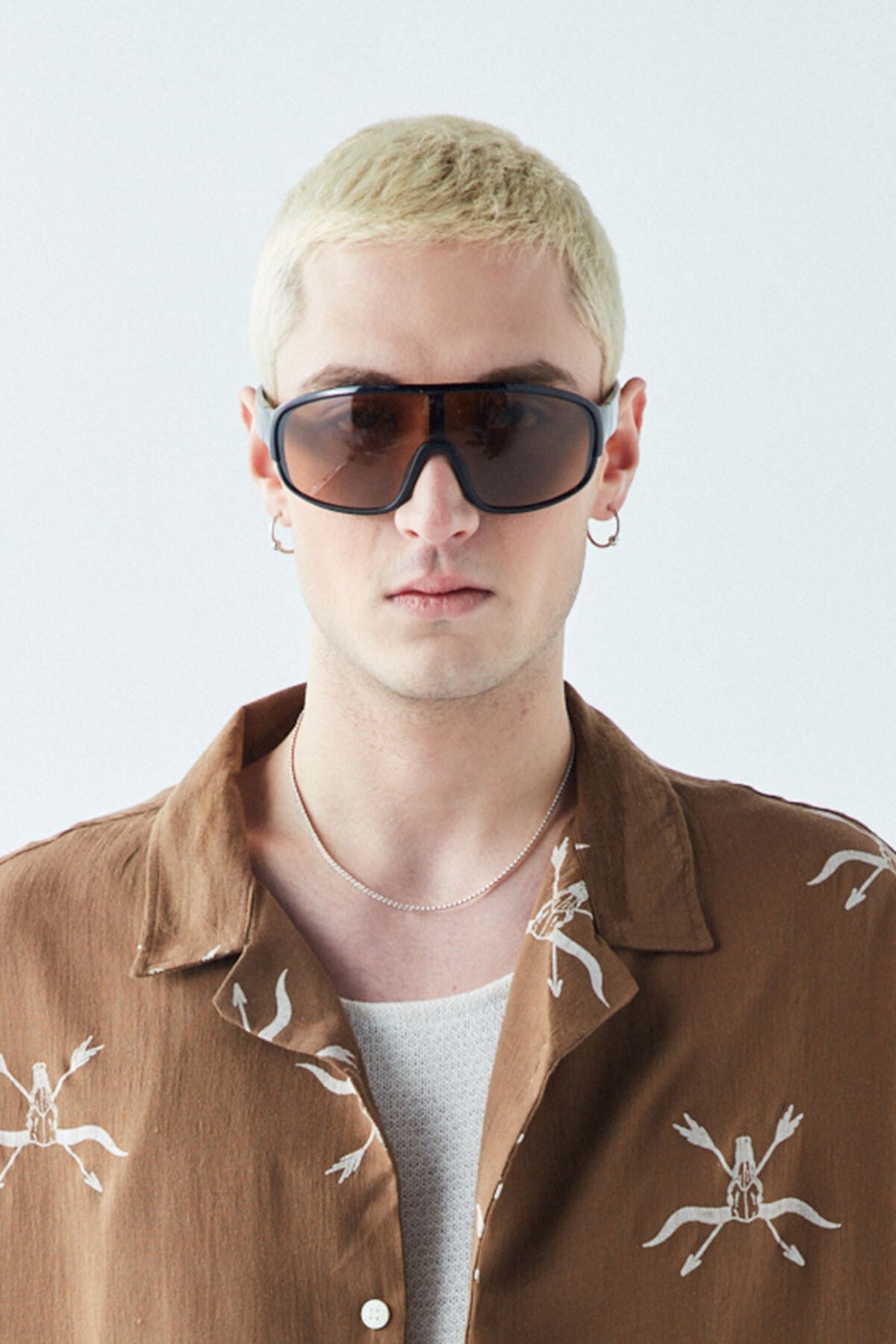 Patterned Short-Sleeve Oversized Shirt Without Pockets