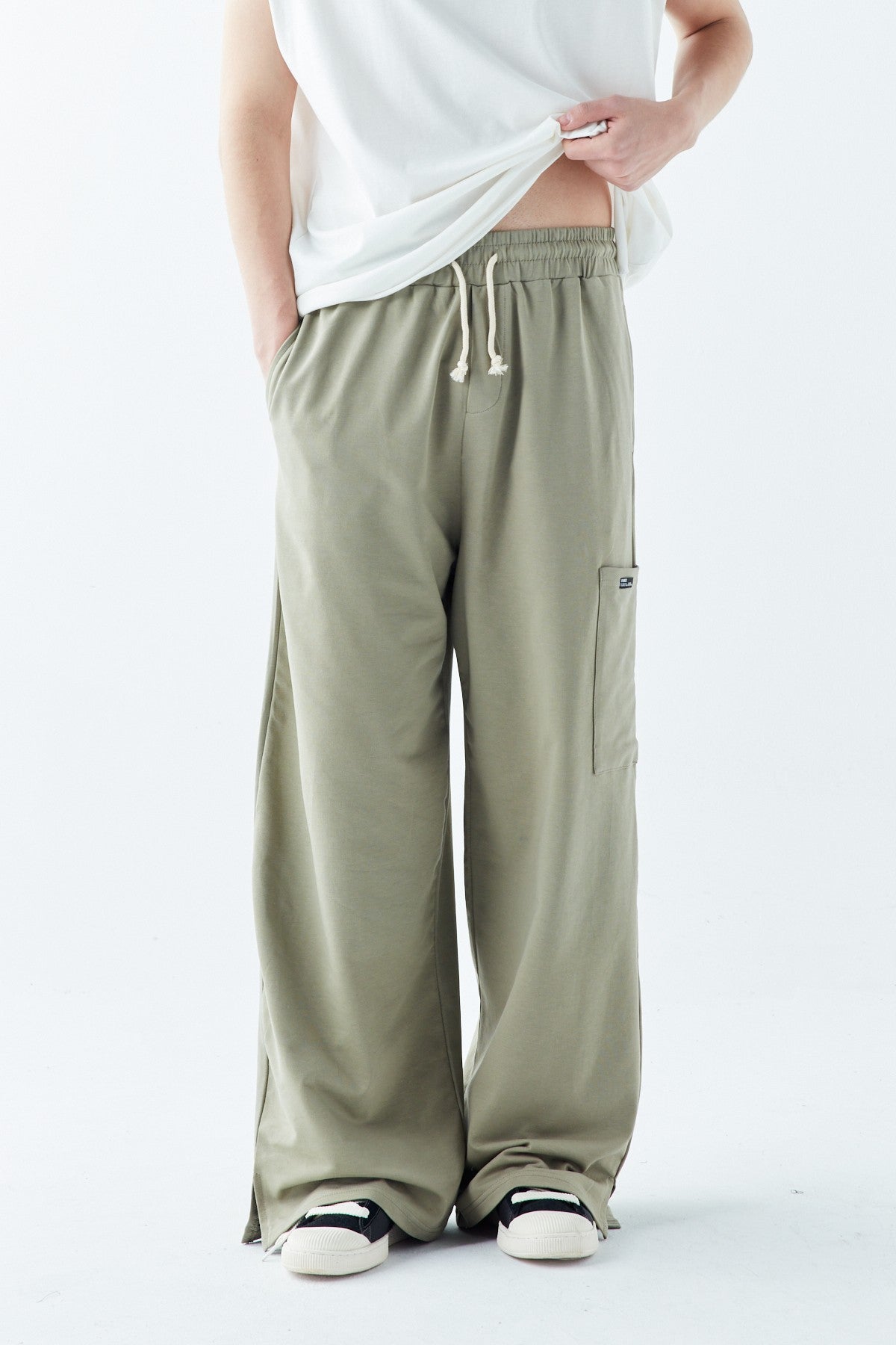 Oversized Sweatpants with Cuffed Legs and Side Pockets