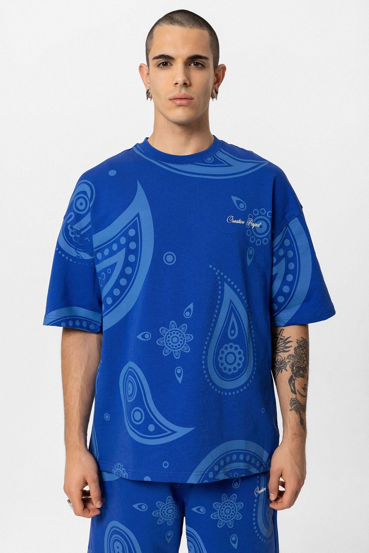 Oversized Patterned Shorts and T-Shirt Set