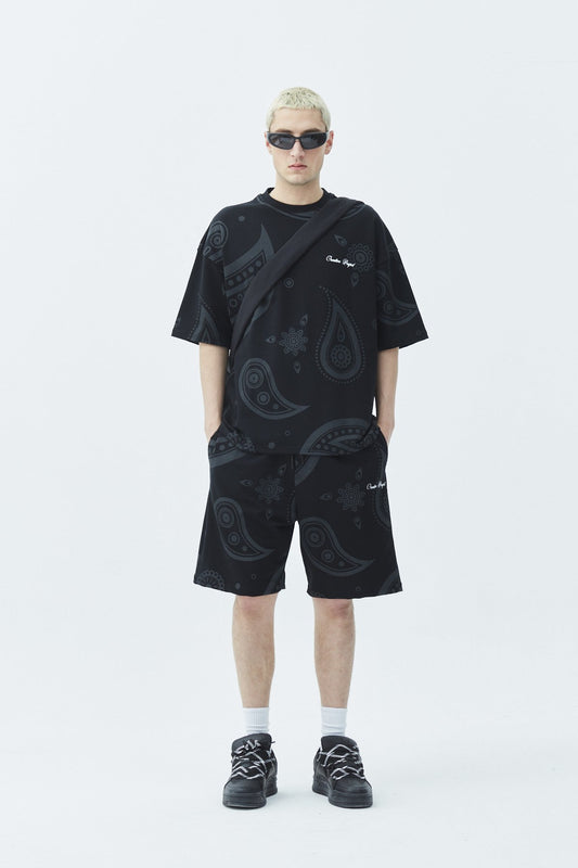 Oversized Patterned Shorts and T-Shirt Set
