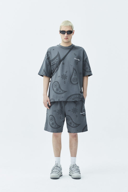Oversized Patterned Shorts and T-Shirt Set
