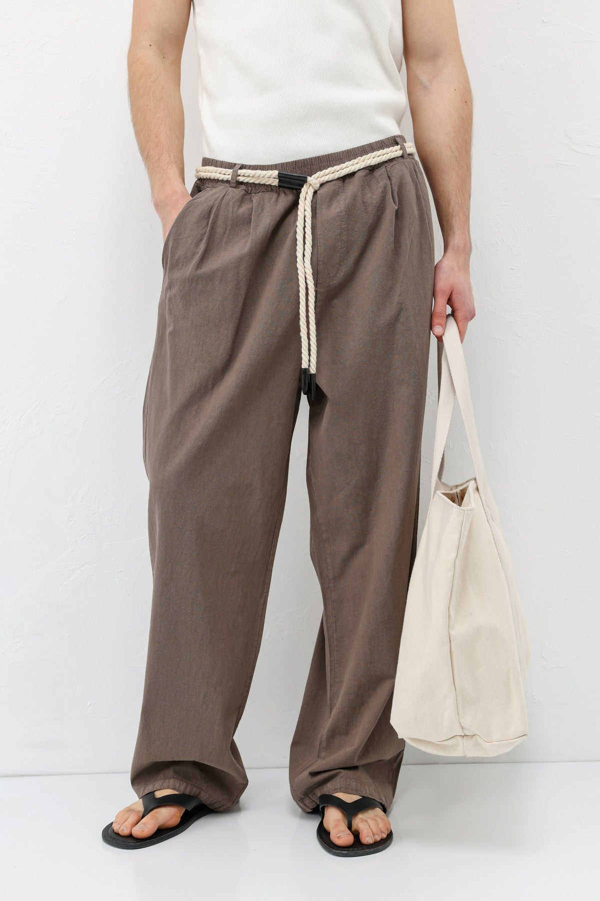 Oversized Linen Pants with Detailed Belt