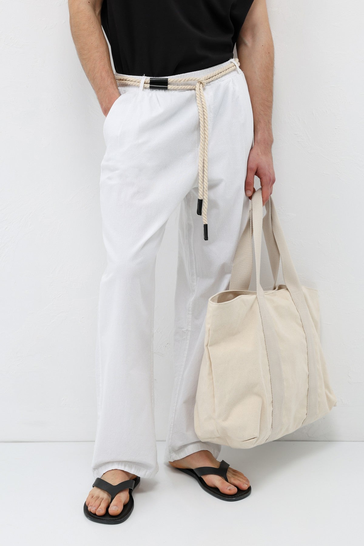 Oversized Linen Pants with Detailed Belt