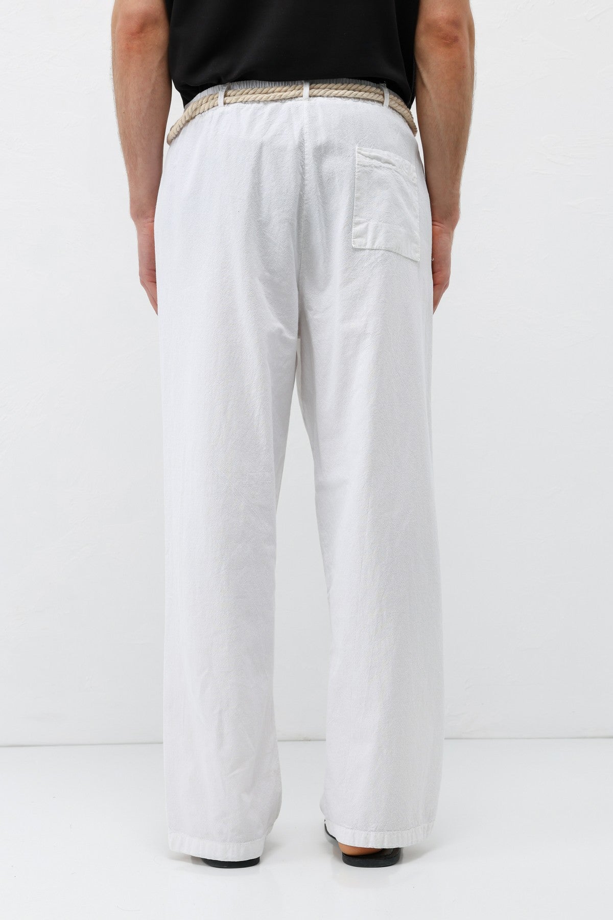 Oversized Linen Pants with Detailed Belt