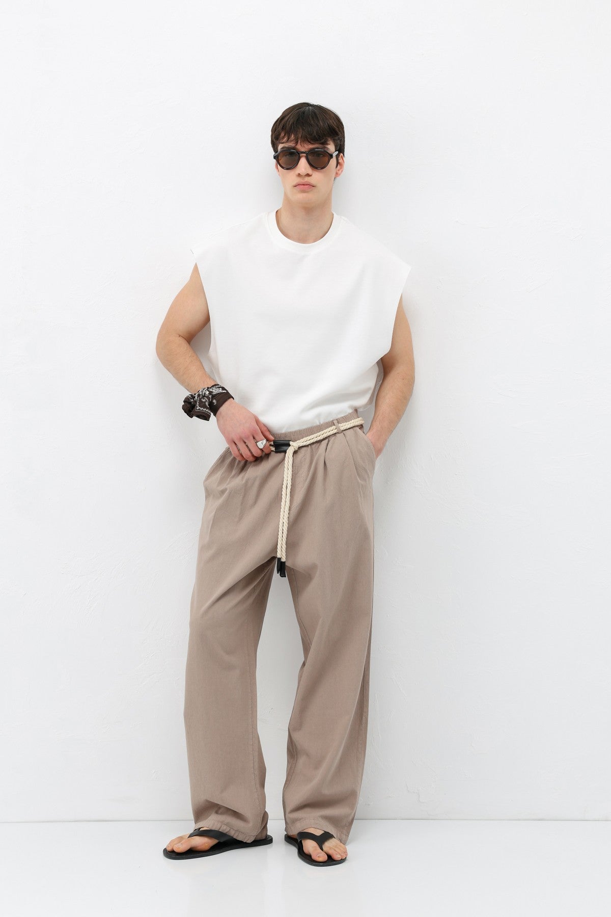 Oversized Linen Pants with Detailed Belt