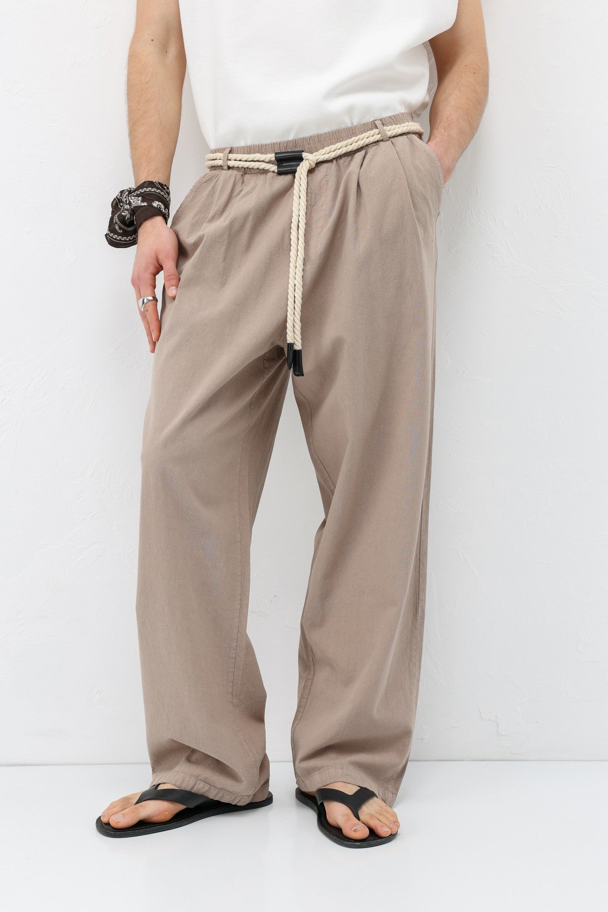 Oversized Linen Pants with Detailed Belt