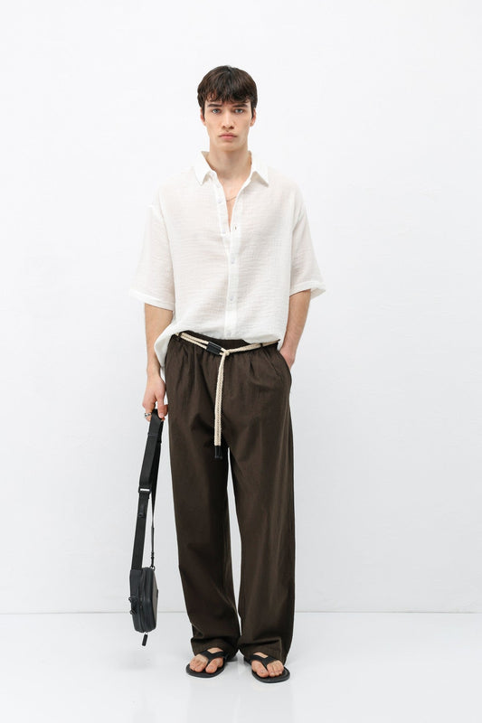 Oversized Linen Pants with Detailed Belt
