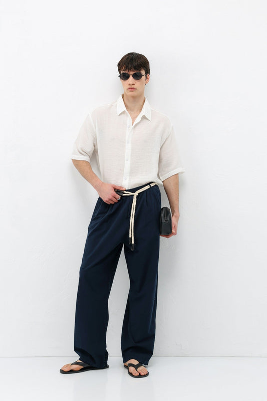 Oversized Linen Pants with Detailed Belt