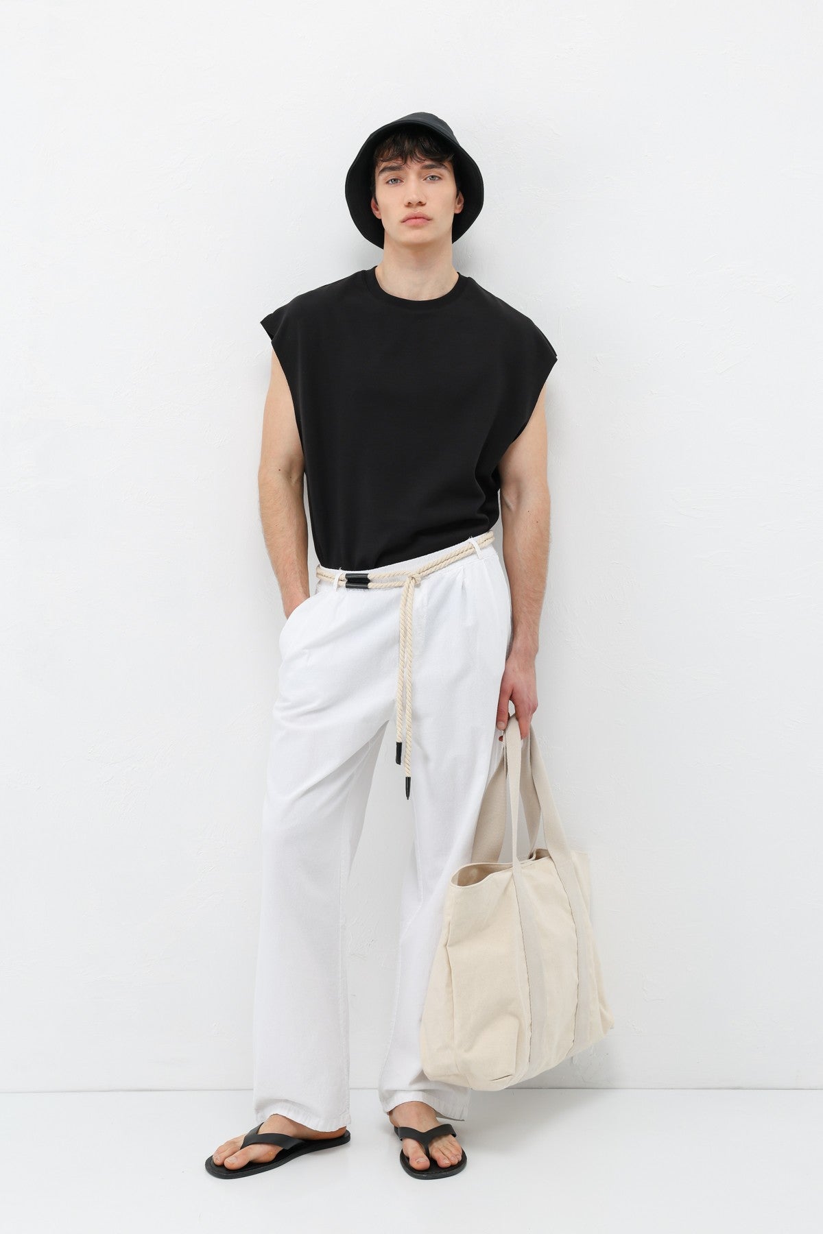 Oversized Linen Pants with Detailed Belt