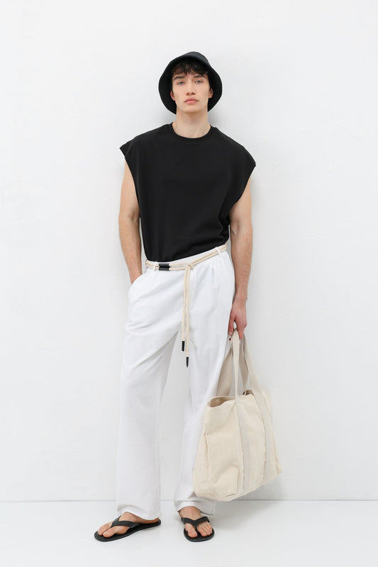 Oversized Linen Pants with Detailed Belt