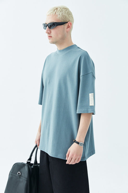 Oversized T-Shirt with Fisherman's Collar and Label Detail