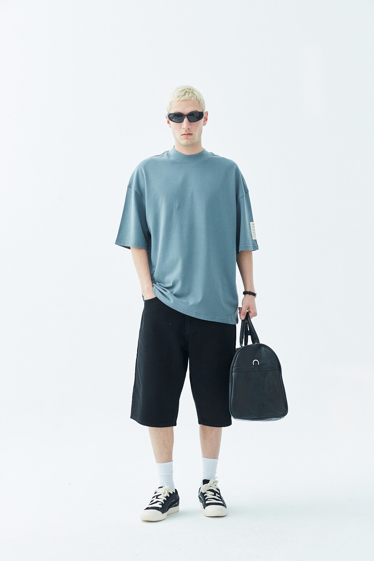 Oversized T-Shirt with Fisherman's Collar and Label Detail