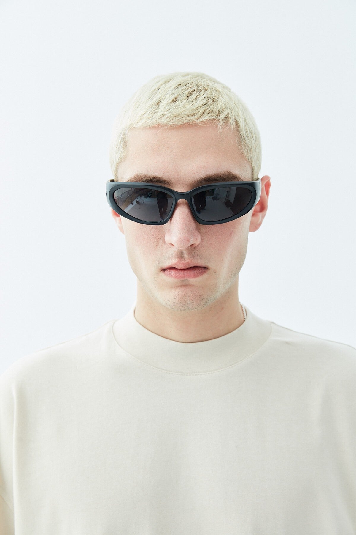 Oversized T-Shirt with Fisherman's Collar and Label Detail - Light Smoke