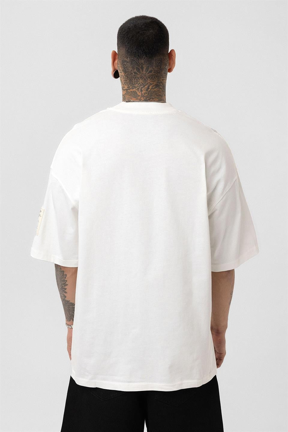 Oversized T-Shirt with Fisherman's Collar and Label Detail - Light Smoke