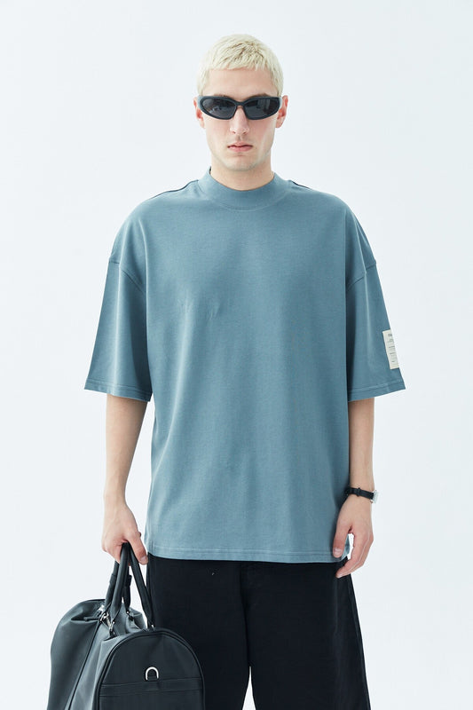 Oversized T-Shirt with Fisherman's Collar and Label Detail