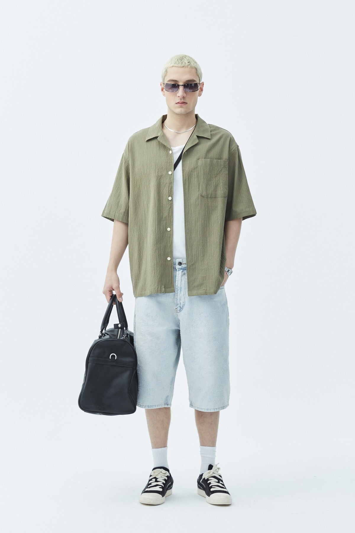 Oversized Short-Sleeve Linen Shirt with Pockets