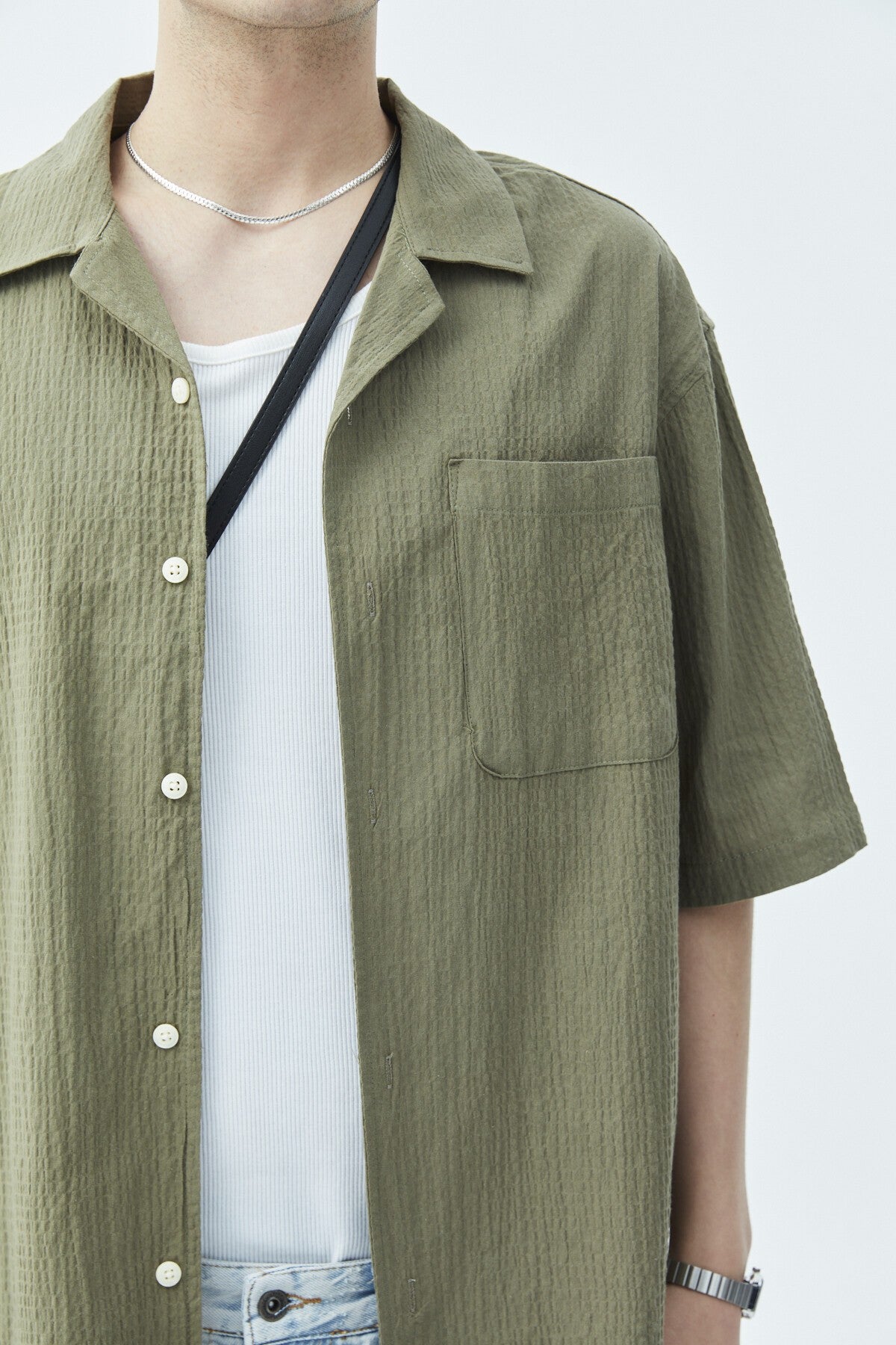 Oversized Short-Sleeve Linen Shirt with Pockets