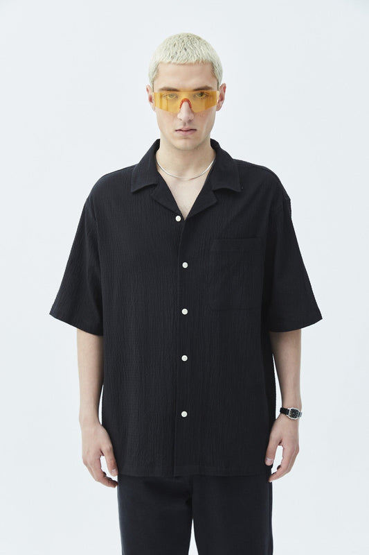 Oversized Short-Sleeve Linen Shirt with Pockets