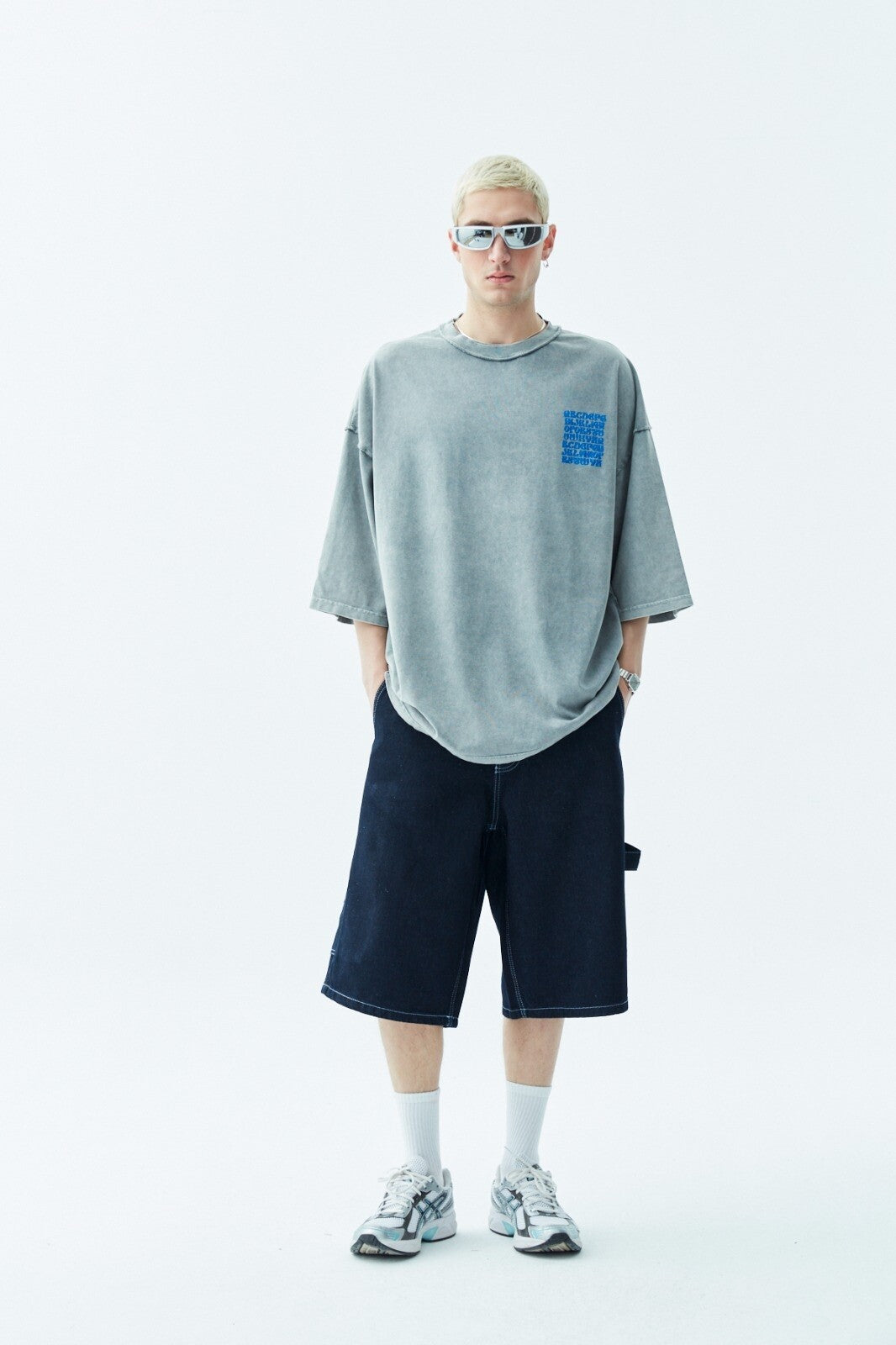 Oversized T-Shirt with Back Print (Pre-Washed) - Light Blue