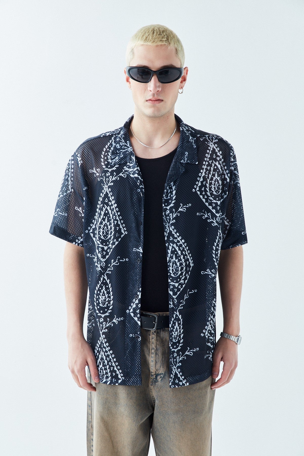 Patterned, Ribbed Oversized Shirt