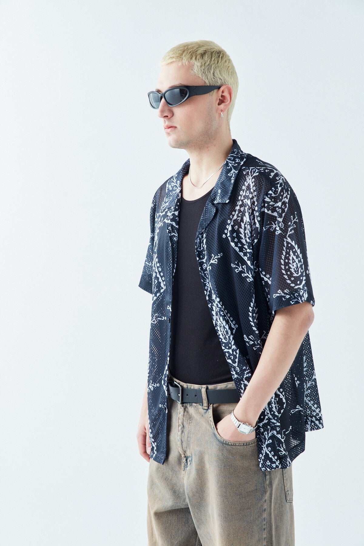 Patterned, Ribbed Oversized Shirt