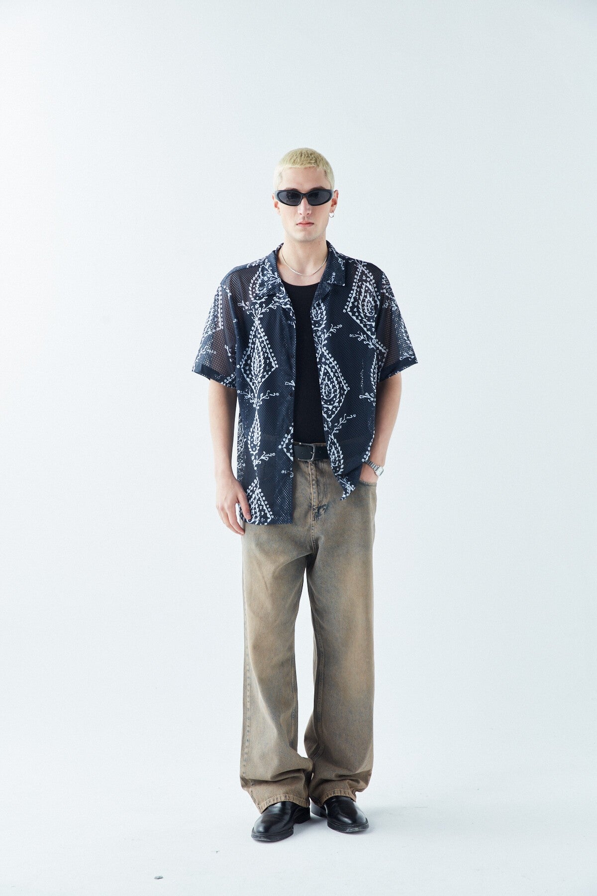 Patterned, Ribbed Oversized Shirt