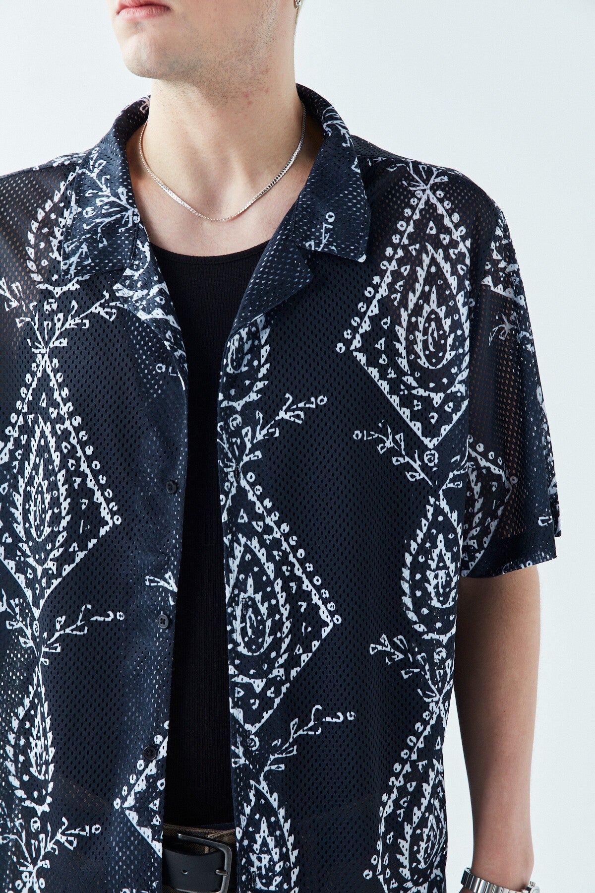 Patterned, Ribbed Oversized Shirt