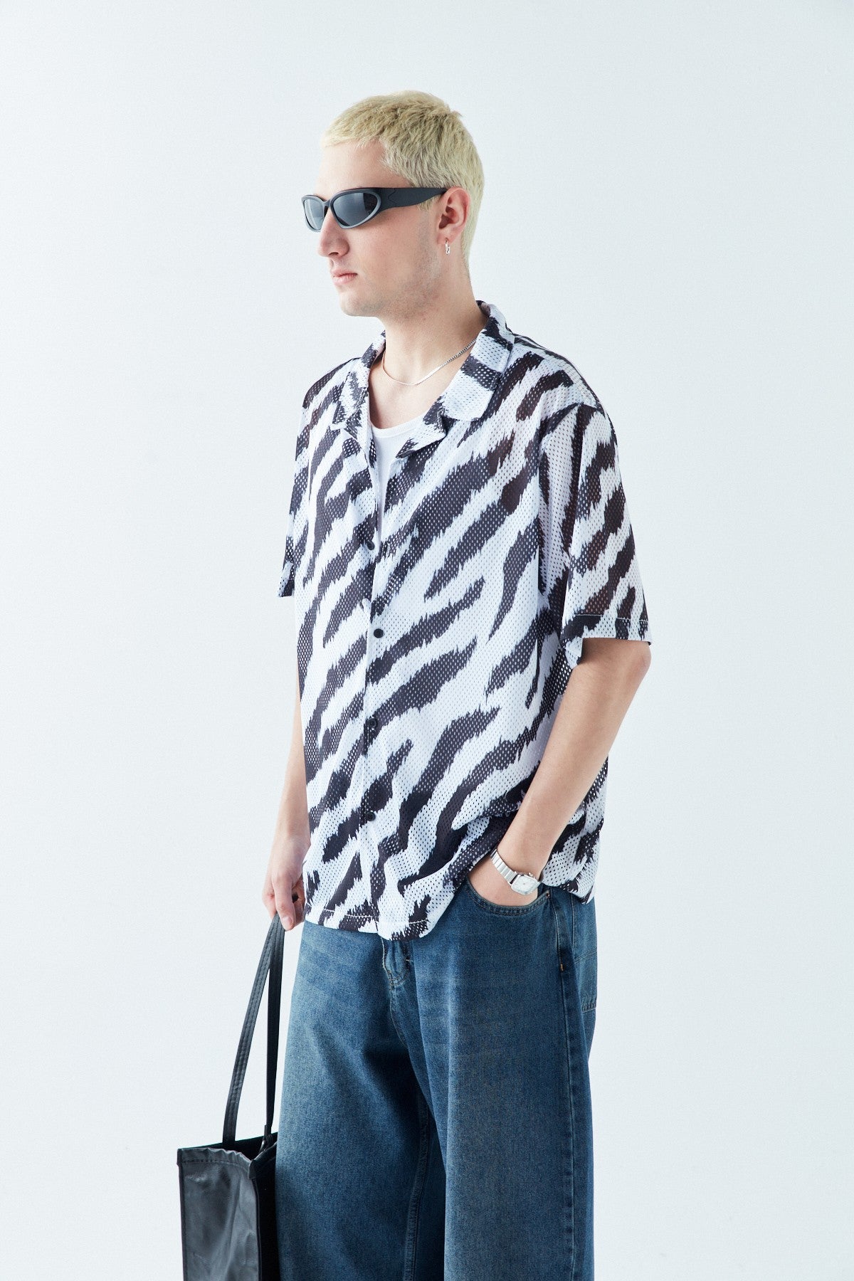 Patterned, Ribbed Oversized Shirt