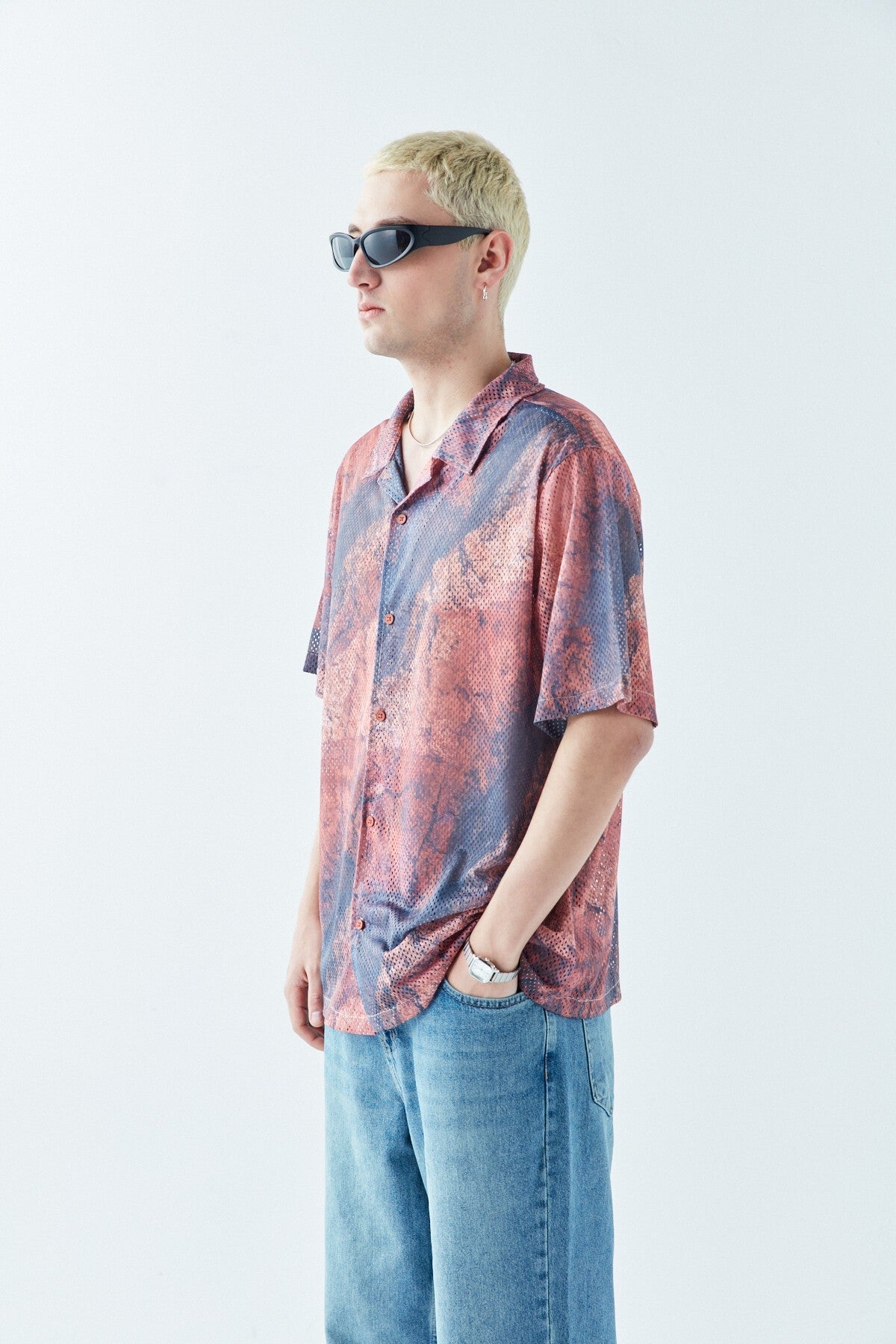 Patterned, Ribbed Oversized Shirt