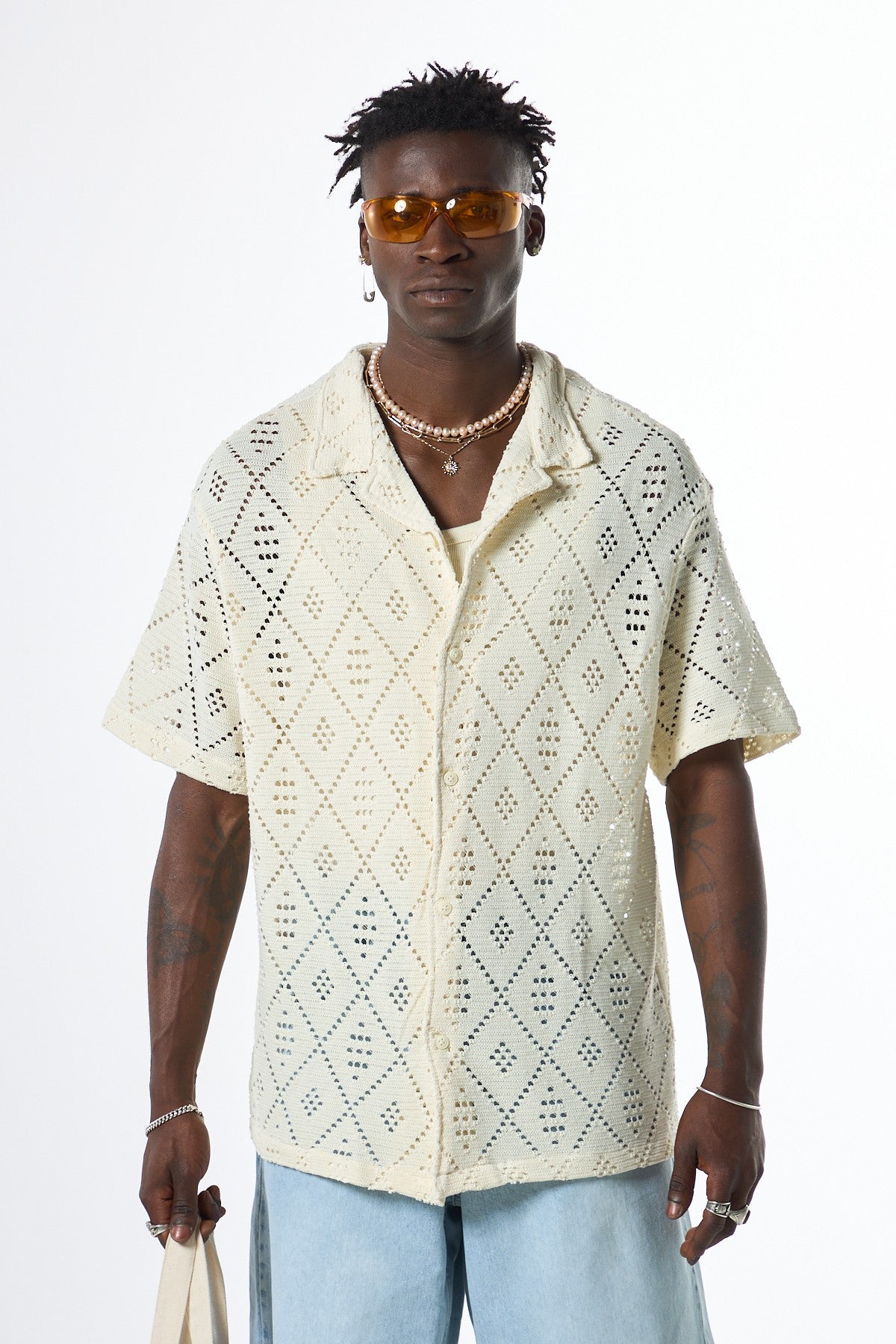 Oversized Short-Sleeve Knit Shirt