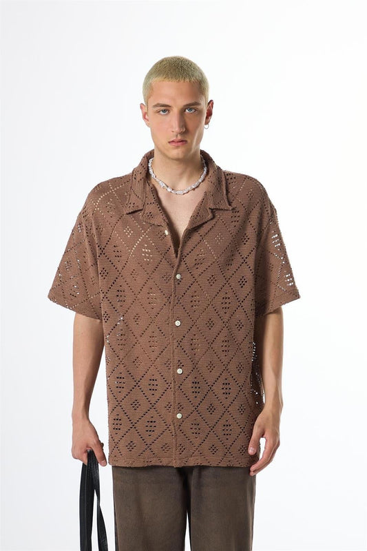 Oversized Short-Sleeve Knit Shirt