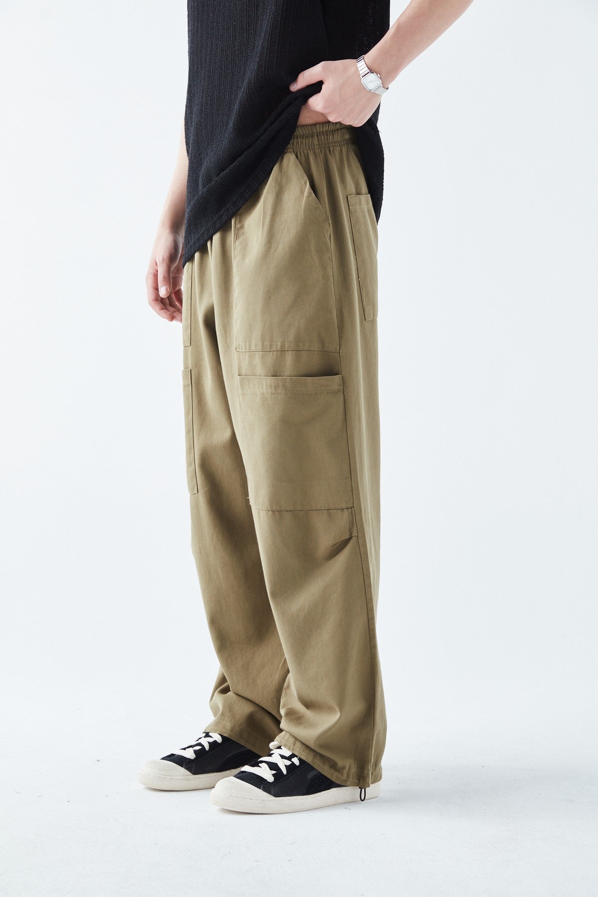 Baggy Linen Pants with Side Pocket Detail