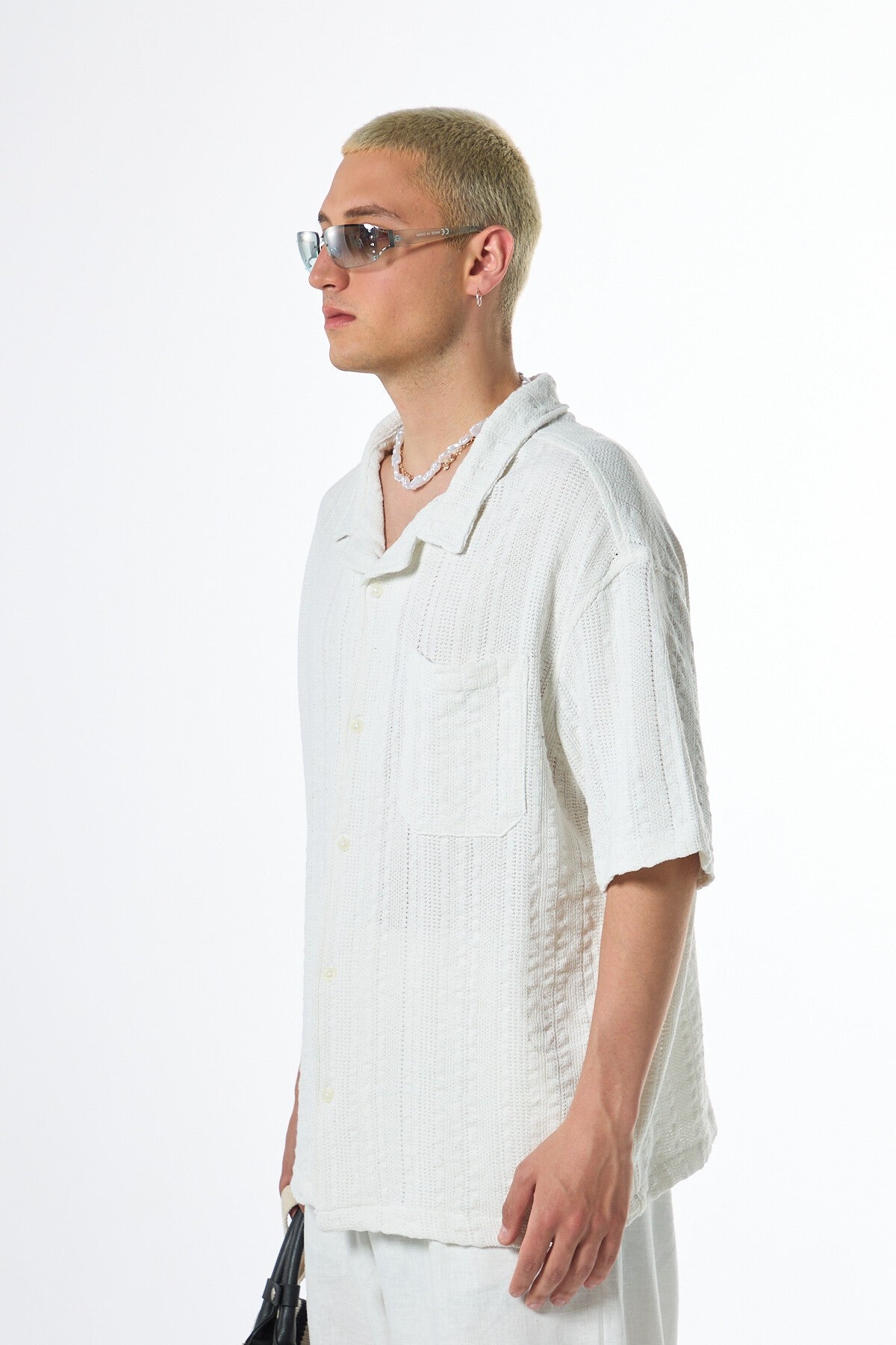 Oversized Short-Sleeve Knitted Shirt with Pockets