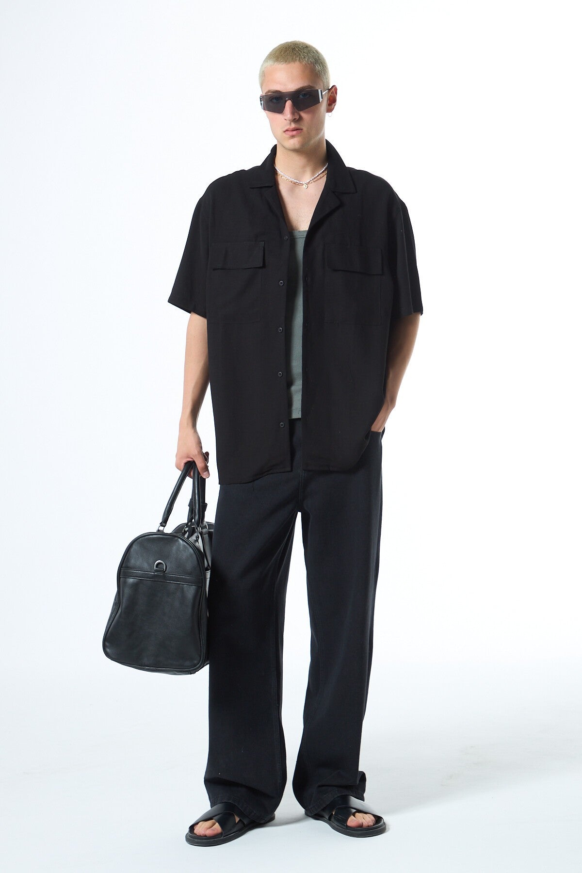 Oversized Short-Sleeve Linen Shirt with Two Pockets